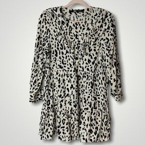 Zara animal print tiered button up mini dress in black and white